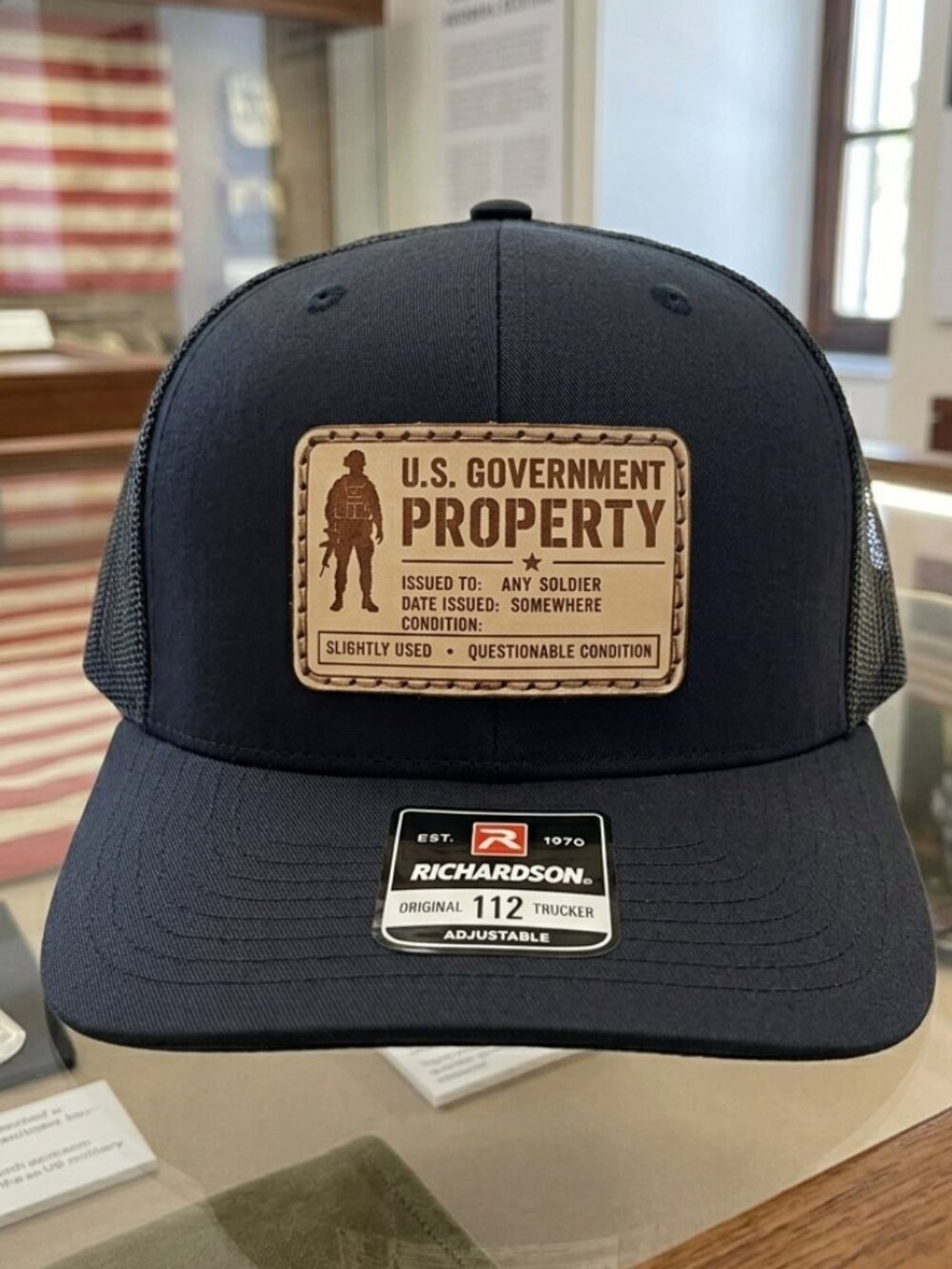 US Government Property Leather Patch Black Richardson 112 Trucker Hat New Army